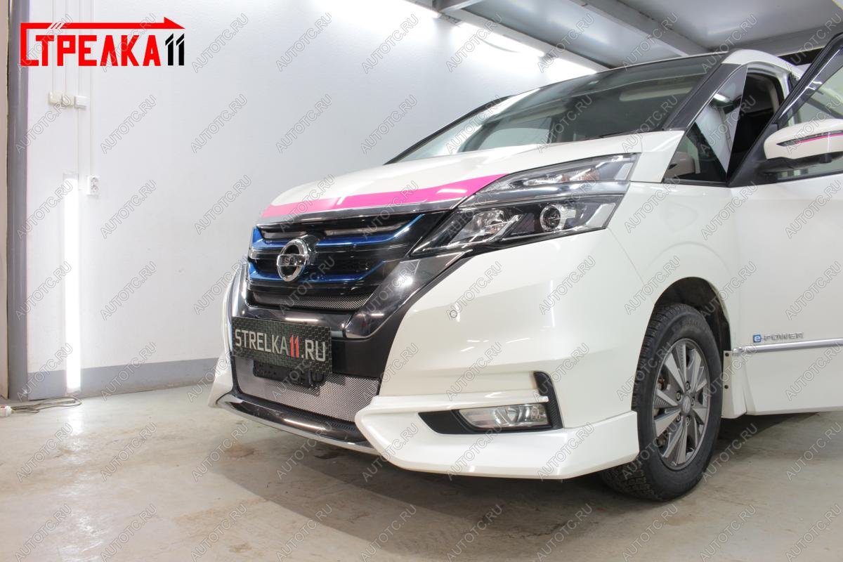 2 189 р. Защита радиатора (верх) Стрелка11 Стандарт  Nissan Serena  C27 (2016-2019) минивэн дорестайлинг (хром)  с доставкой в г. Пермь