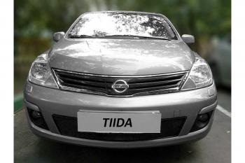 Защита радиатора Стрелка11 Стандарт Nissan Tiida  1 хэтчбек (2010-2014) C11 рестайлинг (черная)