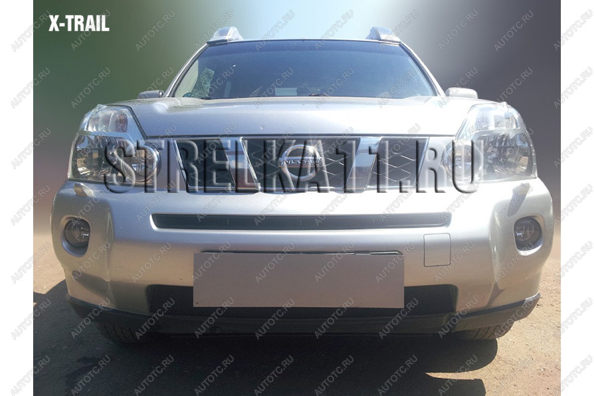 2 569 р. Защита радиатора (середина) Стрелка11 Стандарт  Nissan X-trail  2 T31 (2007-2011) дорестайлинг (черная)  с доставкой в г. Пермь