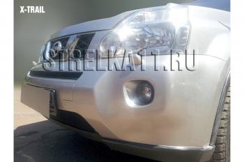 2 569 р. Защита радиатора (середина) Стрелка11 Стандарт  Nissan X-trail  2 T31 (2007-2011) дорестайлинг (черная)  с доставкой в г. Пермь. Увеличить фотографию 2