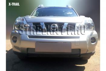 Защита радиатора (низ) Стрелка11 Стандарт Nissan X-trail  2 T31 (2007-2011) дорестайлинг (хром)