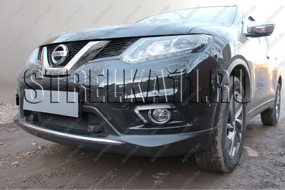 3 099 р. Защита радиатора (с парктроником низ) Стрелка11 Стандарт Nissan X-trail 3 T32 дорестайлинг (2013-2018) (черная)  с доставкой в г. Пермь