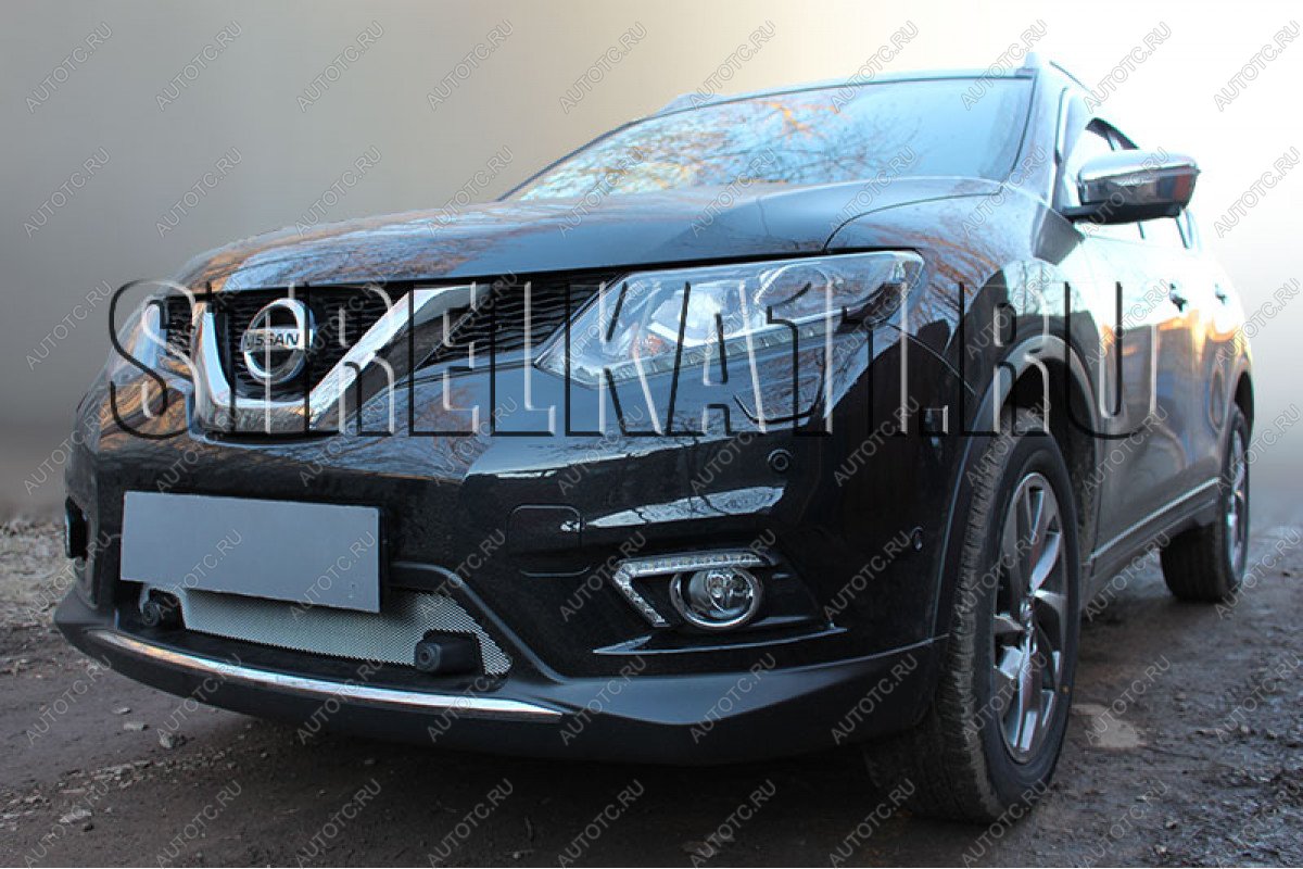 3 199 р. Защита радиатора (с парктроником низ) Стрелка11 Стандарт  Nissan X-trail  3 T32 (2013-2018) дорестайлинг (хром)  с доставкой в г. Пермь
