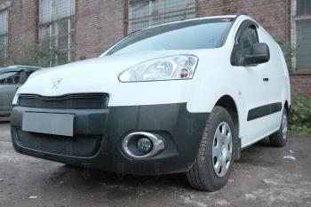Защита радиатора (2 части) Стрелка11 Стандарт Peugeot Partner  B9 (2012-2015) 1-ый рестайлинг (черная)