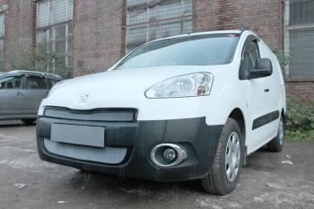 Защита радиатора (2 части) Стрелка11 Стандарт Peugeot Partner  B9 (2012-2015) 1-ый рестайлинг (хром)