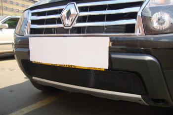 Защита радиатора Стрелка11 Стандарт Renault Duster  HS (2010-2015) дорестайлинг (черная)