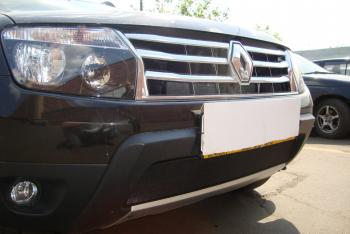 2 999 р. Защита радиатора Стрелка11 Стандарт  Renault Duster  HS (2010-2015) дорестайлинг (черная)  с доставкой в г. Пермь. Увеличить фотографию 2