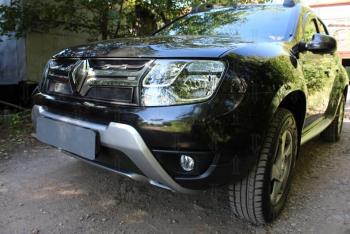2 759 р. Защита радиатора (верх) Стрелка11 Стандарт Renault Duster HS рестайлинг (2015-2021) (черная)  с доставкой в г. Пермь. Увеличить фотографию 2