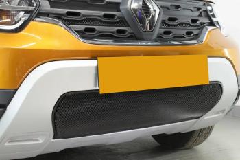 Защита радиатора (верх, 4 части) Стрелка11 Стандарт Renault Duster  HM (2021-2024) рестайлинг (черная)