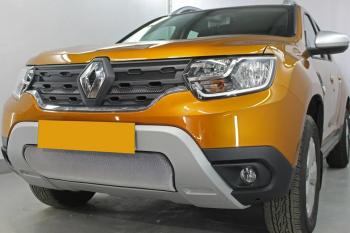 Защита радиатора (верх, 4 части) Стрелка11 Стандарт Renault Duster  HM (2021-2024) рестайлинг (хром)