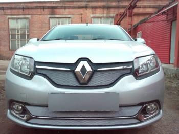 Защита радиатора (Privilege, Luxe Privilege) (низ) Стрелка11 Стандарт Renault Logan  2 (2014-2018) дорестайлинг (хром)