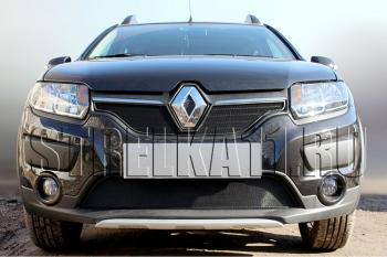 Защита радиатора Стрелка11 Стандарт Renault Sandero (B8) дорестайлинг (2014-2018) (черная)