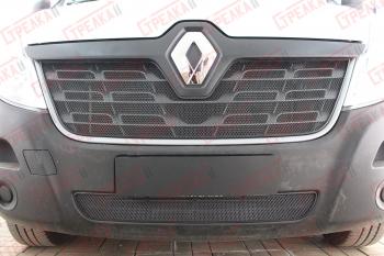 Защита радиатора (верх) Стрелка11 Стандарт Renault Master  FV,JV (2014-2018) фургон 1-ый рестайлинг (черная)
