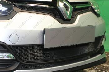 Защита радиатора (низ 2 части) Стандарт Renault Megane  хэтчбэк 5 дв. (2013-2016)  рестайлинг (черная)