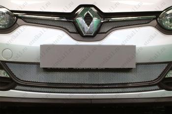 Защита радиатора (низ 2 части) Стандарт Renault Megane  хэтчбэк 5 дв. (2013-2016)  рестайлинг (хром)