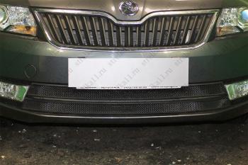 Защита радиатора (2 части) Стрелка11 Стандарт Skoda Rapid ( NH3,  NH1) (2012-2017) дорестайлинг лифтбэк, хэтчбэк дорестайлинг (черная)