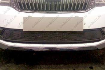 4 649 р. Защита радиатора (2 части) Стрелка11 Стандарт Skoda Rapid NH3 рестайлинг лифтбэк (2017-2020) (черная)  с доставкой в г. Пермь. Увеличить фотографию 2