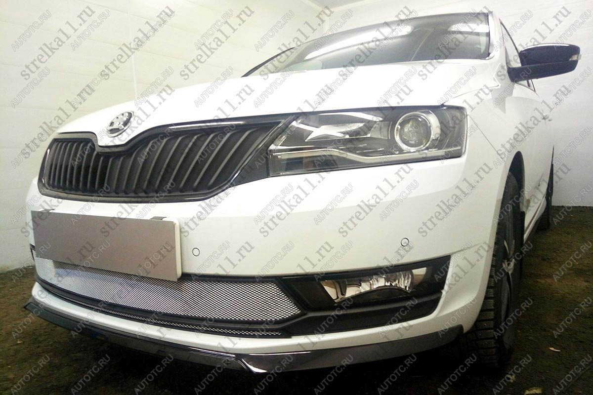 4 849 р. Защита радиатора (2 части) Стрелка11 Стандарт  Skoda Rapid ( NH1,  NH3) (2015-2020) хэтчбэк рестайлинг, рестайлинг лифтбэк (хром)  с доставкой в г. Пермь