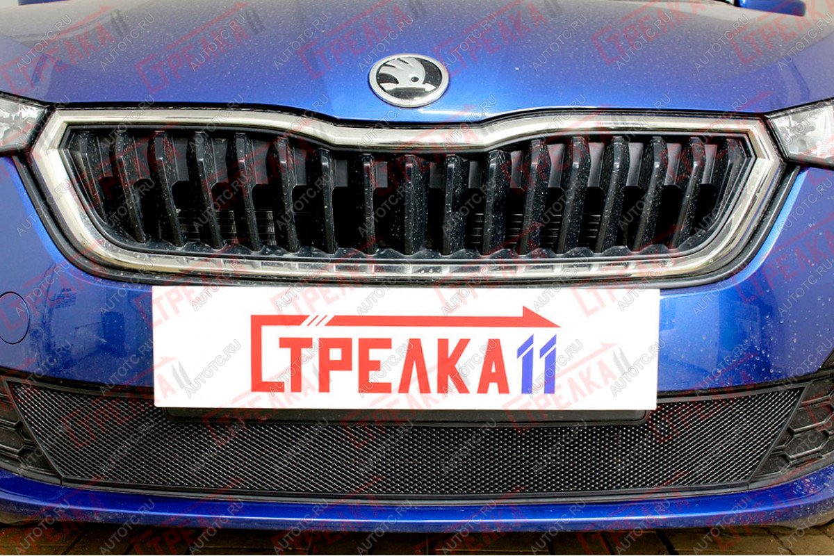 3 089 р. Защита радиатора (низ с парктроником) Стрелка11 Стандарт  Skoda Rapid  MK2 (2019-2025) (черная)  с доставкой в г. Пермь