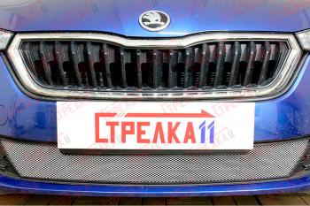 3 099 р. Защита радиатора (низ) Стрелка11 Стандарт  Skoda Rapid  MK2 (2019-2025) (хром)  с доставкой в г. Пермь. Увеличить фотографию 2