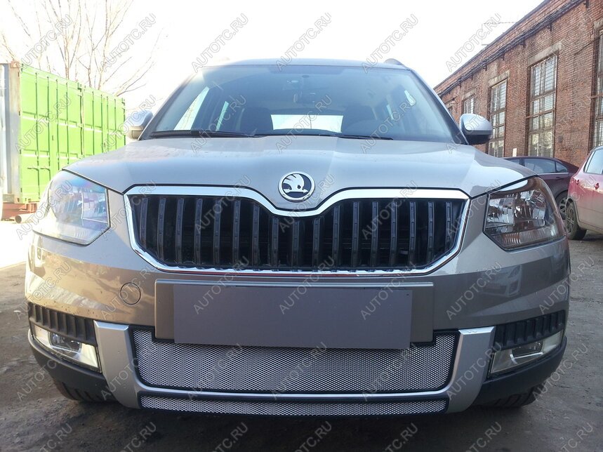3 199 р. Защита радиатора (центральная) (Outdoor) Стрелка11 Стандарт  Skoda Yeti (2013-2018) (хром)  с доставкой в г. Пермь