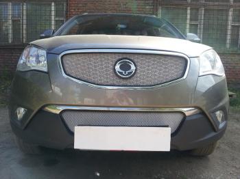 3 299 р. Защита радиатора (верх) Стрелка11 Стандарт  SSANGYONG Actyon (2010-2013) дорестайлинг (хром)  с доставкой в г. Пермь. Увеличить фотографию 2
