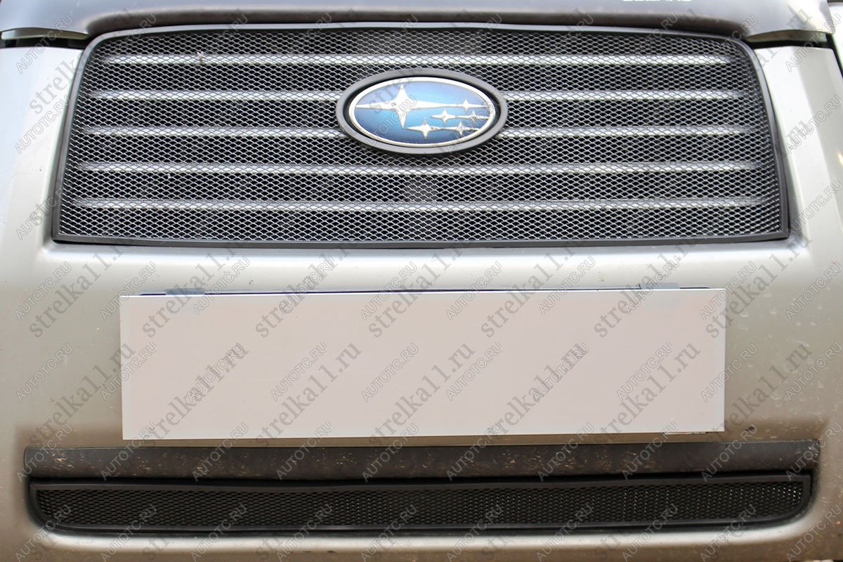 3 299 р. Защита радиатора (верх) Стрелка11 Стандарт Subaru Forester SG рестайлинг (2005-2008) (черная)  с доставкой в г. Пермь