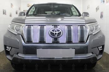 Защита радиатора (верх 6 частей) Стрелка11 Стандарт Toyota Land Cruiser Prado  J150 (2017-2020) 2-ой рестайлинг (черная)