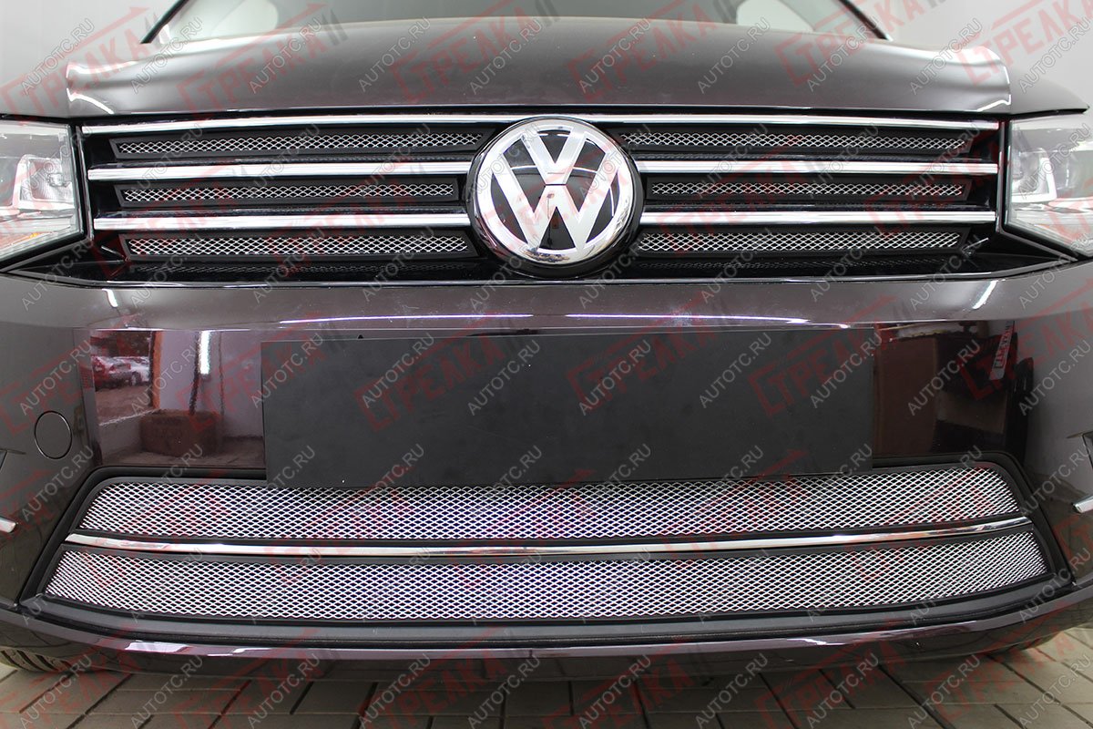 4 649 р. Защита радиатора (низ 2 части) Стрелка11 Стандарт  Volkswagen Caddy  2K (2015-2020) рестайлинг (хром)  с доставкой в г. Пермь