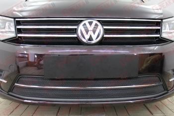 Защита радиатора (верх 6 частей) Стрелка11 Стандарт Volkswagen Caddy  2K (2015-2020) рестайлинг (черная)