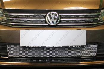 Защита радиатора (4 части верх) Стрелка11 Стандарт Volkswagen Polo  5 (2015-2020) седан рестайлинг (хром)