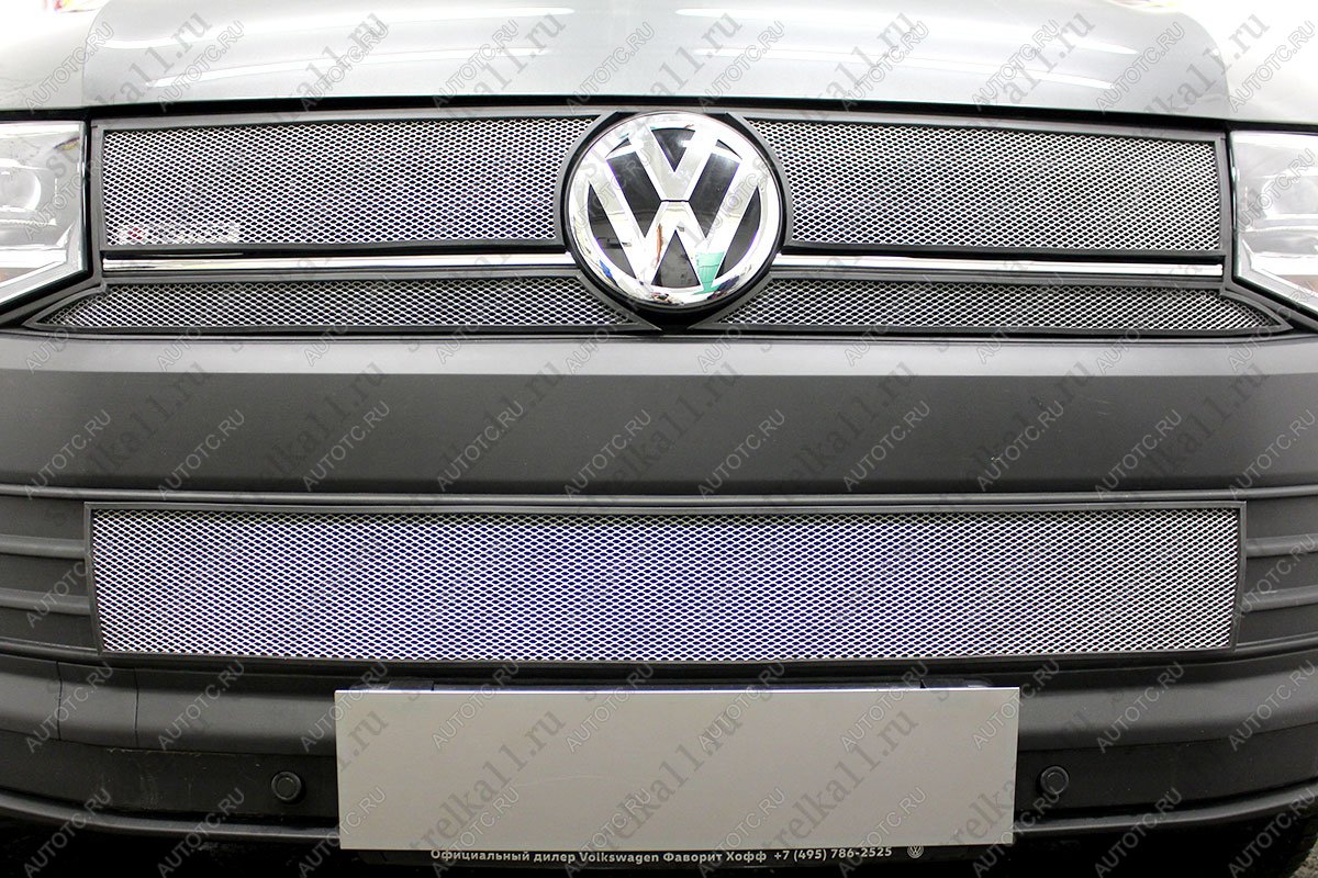 3 099 р. Защита радиатора (низ) (TrendLine) Стрелка11 Стандарт  Volkswagen Transporter  T6 (2015-2019) дорестайлинг (хром)  с доставкой в г. Пермь