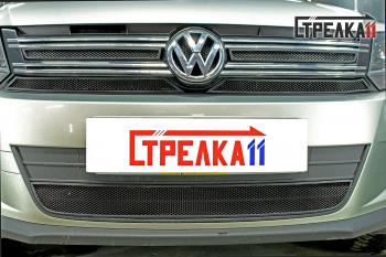 Защита радиатора (верх 4 части) Стрелка11 Стандарт Volkswagen Tiguan  NF (2011-2017) рестайлинг (черная)