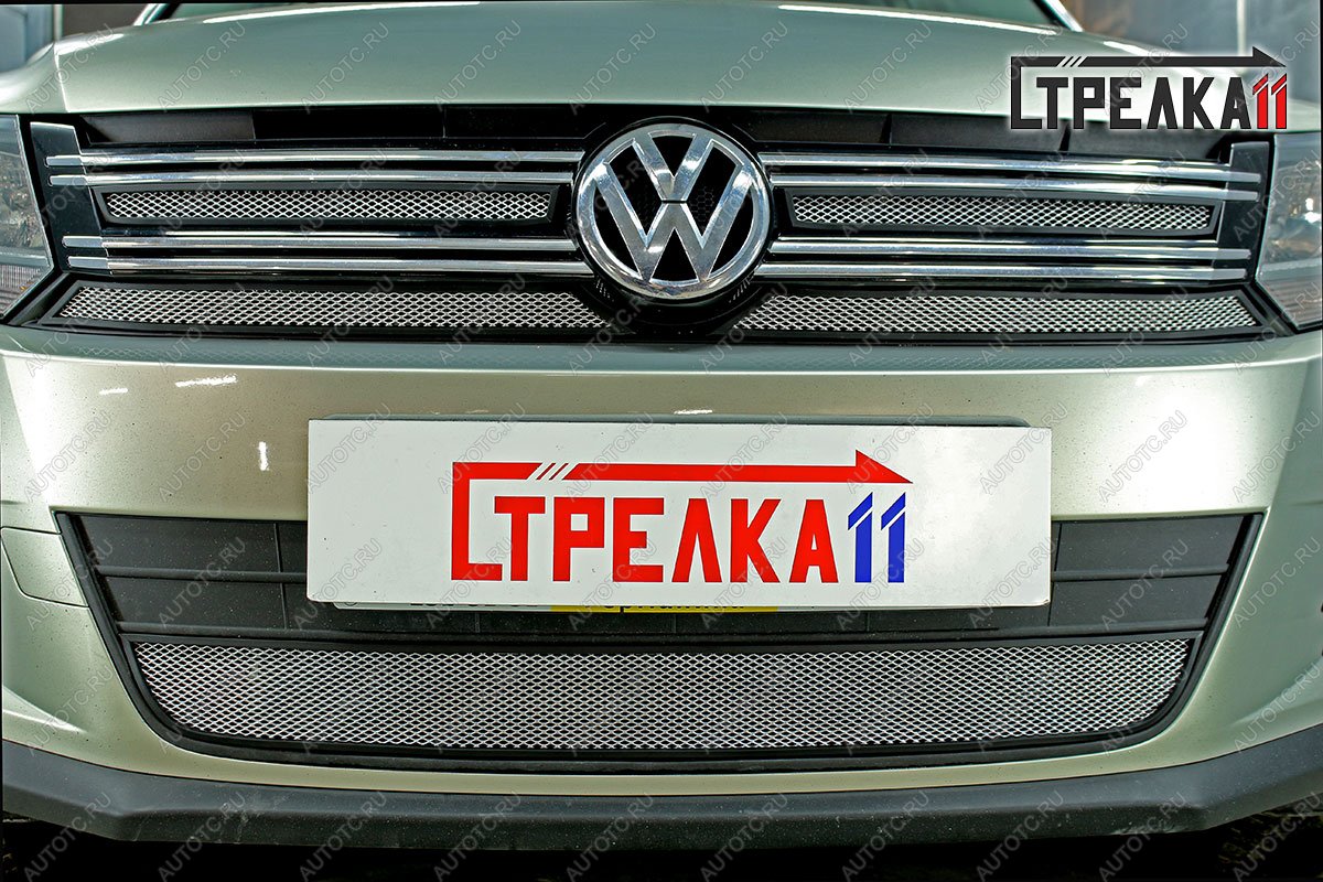 4 899 р. Защита радиатора (верх 4 части) Стрелка11 Стандарт  Volkswagen Tiguan  NF (2011-2017) рестайлинг (хром)  с доставкой в г. Пермь