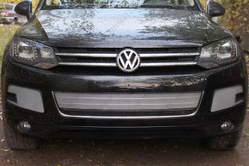Защита радиатора (низ) Стрелка11 Стандарт Volkswagen Touareg  2 NF (2010-2014) дорестайлинг (хром)