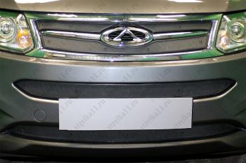 Зимняя заглушка решетки радиатора (низ) Стрелка11 Chery Tiggo 5  (T21) (2014-2017) дорестайлинг (черная)