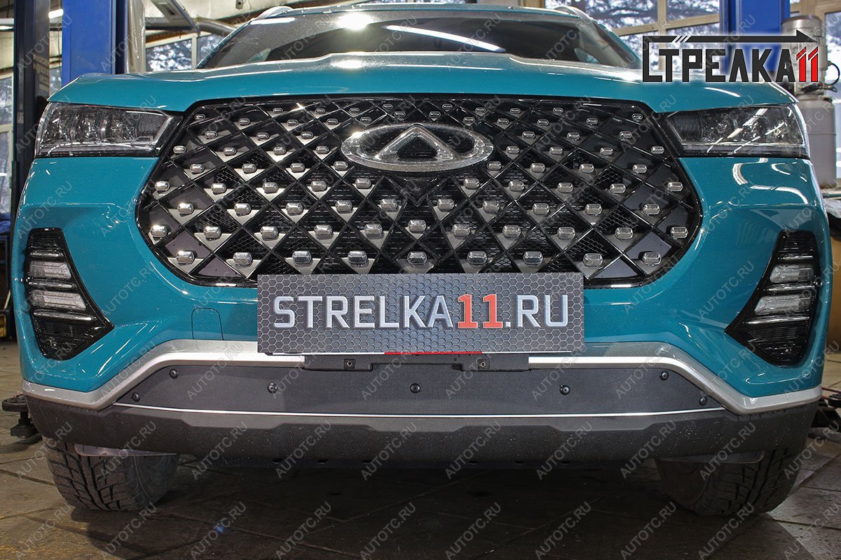 759 р. Зимняя заглушка решетки радиатор (низ) Стрелка11  Chery Tiggo 7 PRO (2019-2025) (черная)  с доставкой в г. Пермь
