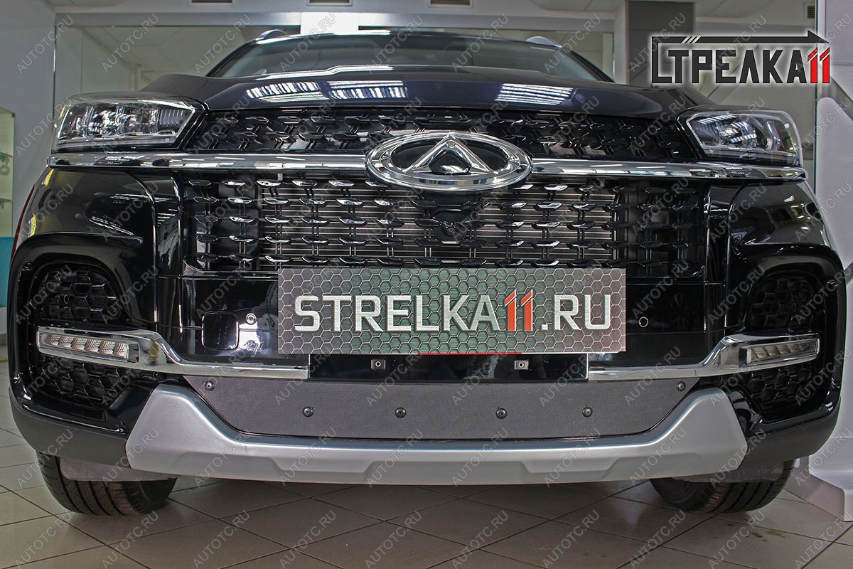 759 р. Зимняя заглушка решетки радиатор (низ) Стрелка11  Chery Tiggo 8  1 T18 (2019-2023) рестайлинг (черная)  с доставкой в г. Пермь