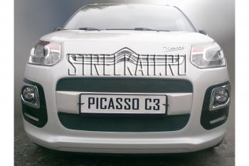 1 479 р. Зимняя заглушка решетки радиатора (верх) Стрелка11 CITROEN C3 Picasso рестайлинг (2013-2017) (черная)  с доставкой в г. Пермь. Увеличить фотографию 2