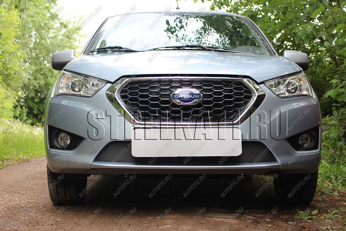759 р. Зимняя заглушка решетки радиатора Стрелка11  Datsun mi-DO (2014-2021) хэтчбэк (черная)  с доставкой в г. Пермь