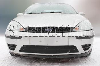 759 р. Зимняя заглушка решетки радиатора Стрелка11  Ford Focus  1 (2001-2005) седан рестайлинг, универсал рестайлинг, хэтчбэк 3 дв. рестайлинг, хэтчбэк 5 дв. рестайлинг (черная)  с доставкой в г. Пермь. Увеличить фотографию 2