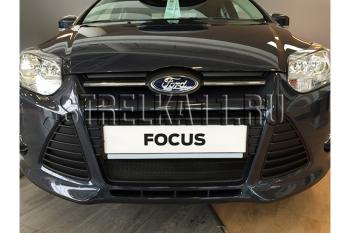 759 р. Зимняя заглушка решетки радиатора Стрелка11 Ford Focus 3 седан дорестайлинг (2011-2015) (черная)  с доставкой в г. Пермь. Увеличить фотографию 2