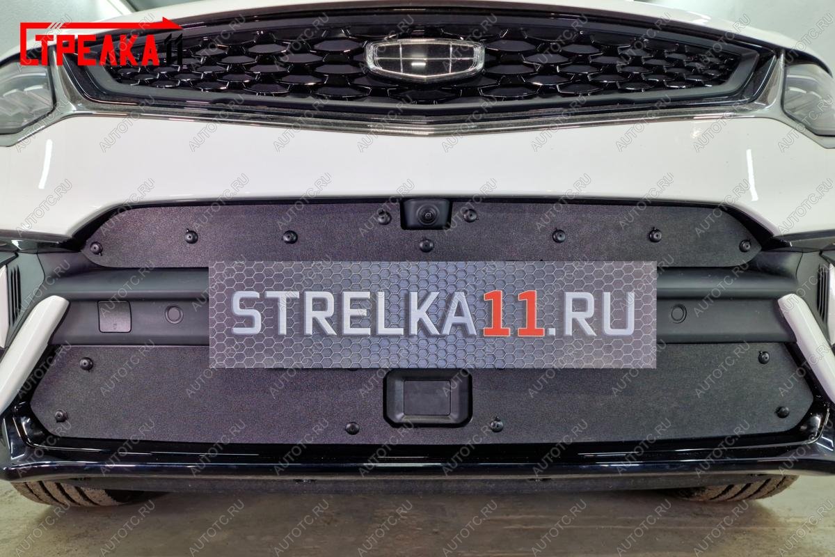 759 р. Зимняя заглушка решетки радиатора (низ) Стрелка11  Geely Tugella  FY11,HPBA4 (2019-2023) дорестайлинг (черная)  с доставкой в г. Пермь