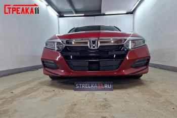 1 099 р. Зимняя заглушка решетки радиатора (низ 4 части) Стрелка11 Honda Accord 10 CV (2019-2022) (черная)  с доставкой в г. Пермь. Увеличить фотографию 2
