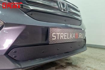 759 р. Зимняя заглушка решетки радиатора (верх) Стрелка11  Honda Pilot  YF6 (2016-2019) дорестайлинг (черная)  с доставкой в г. Пермь. Увеличить фотографию 2