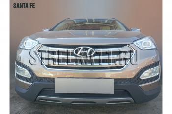 Зимняя заглушка решетки радиатора Стрелка11 Hyundai Santa Fe  DM (2012-2016) дорестайлинг (черная)
