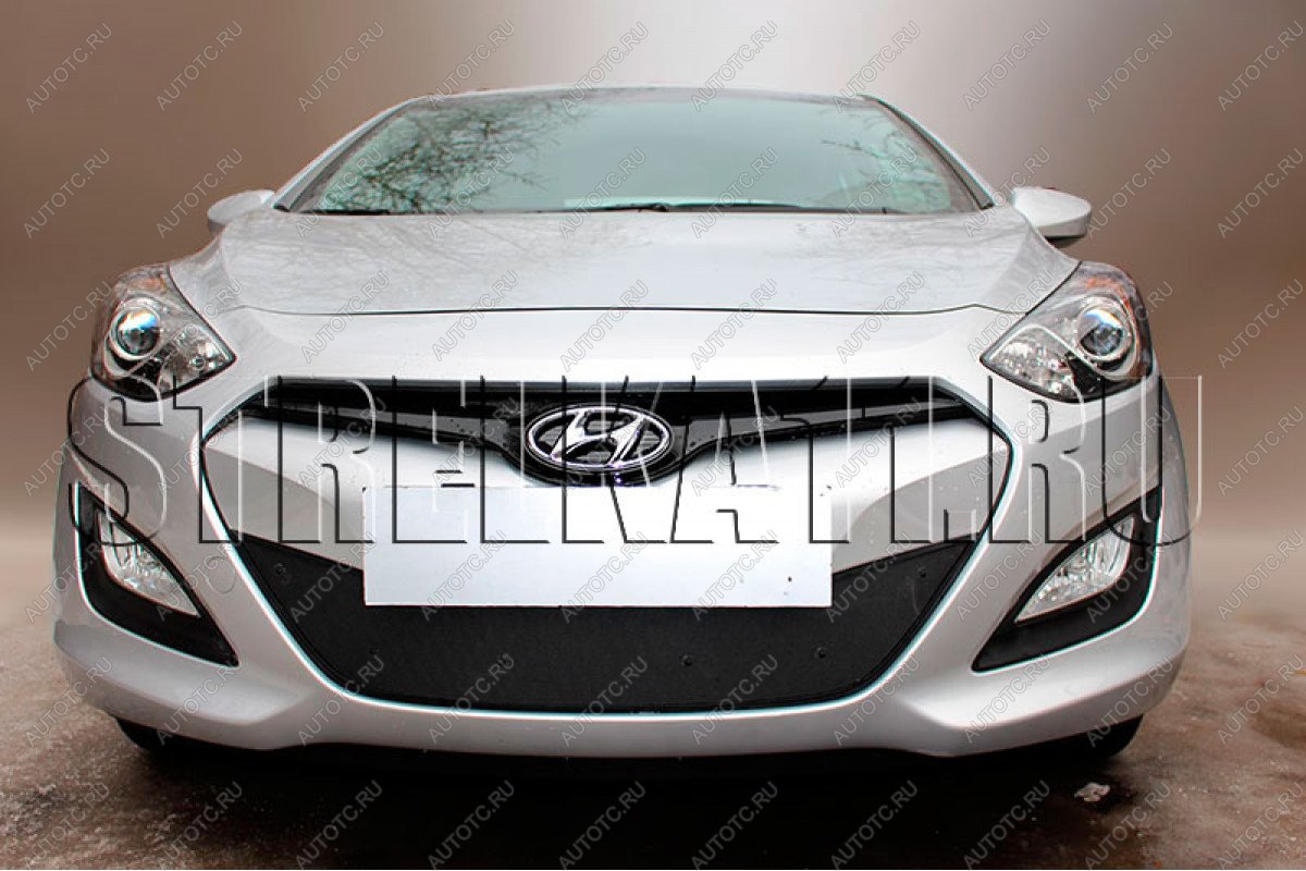 759 р. Зимняя заглушка решетки радиатора Стрелка11  Hyundai I30  2 GD (2011-2015) дорестайлинг универсал, дорестайлинг, хэтчбэк 5 дв. (черная)  с доставкой в г. Пермь