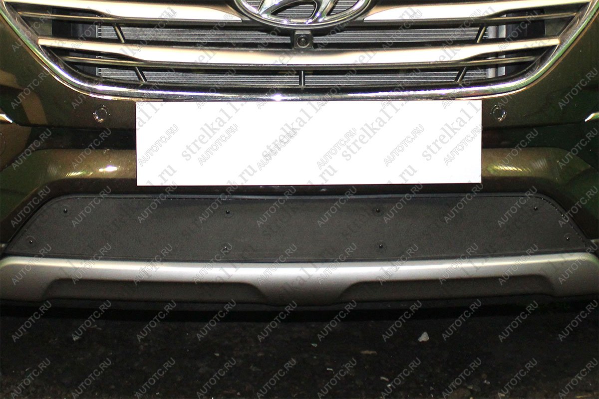 759 р. Зимняя заглушка решетки радиатора (с датчиком ACC) Стрелка11  Hyundai Santa Fe  DM (2015-2019) рестайлинг (черная)  с доставкой в г. Пермь