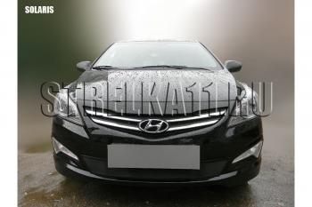 Зимняя заглушка решетки радиатора Стрелка11 Hyundai Solaris RBr седан рестайлинг (2014-2017) (черная)