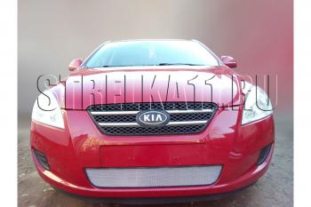 759 р. Зимняя заглушка решетки радиатора Стрелка11 KIA Ceed 1 ED дорестайлинг, хэтчбэк 5 дв. (2006-2010) (черная)  с доставкой в г. Пермь. Увеличить фотографию 2